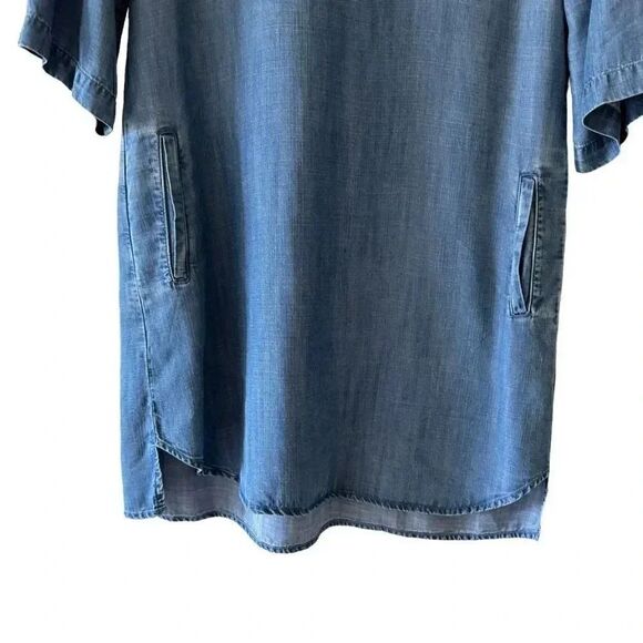 Anthropologie Cloth & Stone Roll Table Sleeve Mini Dress Collared Denim S # 1905 - Picture 3 of 13